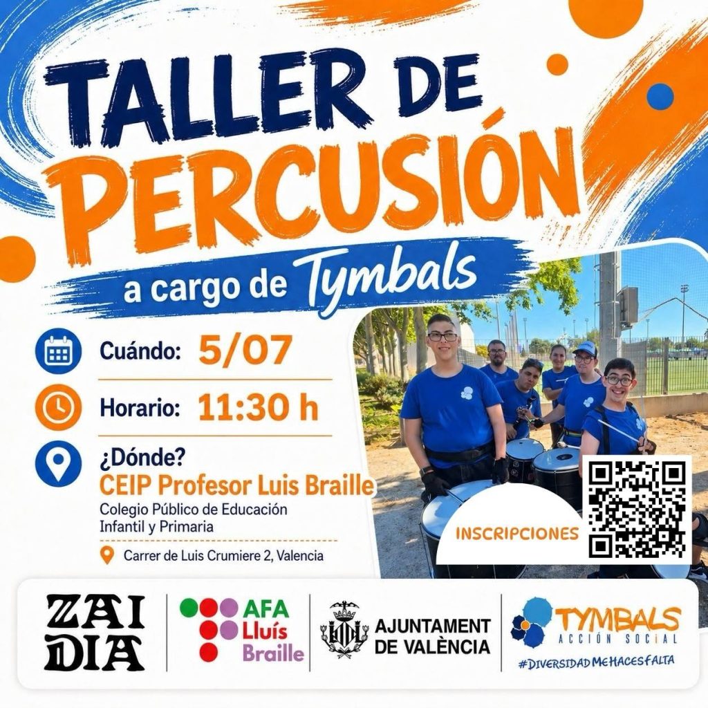 Cartel del Taller de Percusión organizado por la AFA Lluís Braille